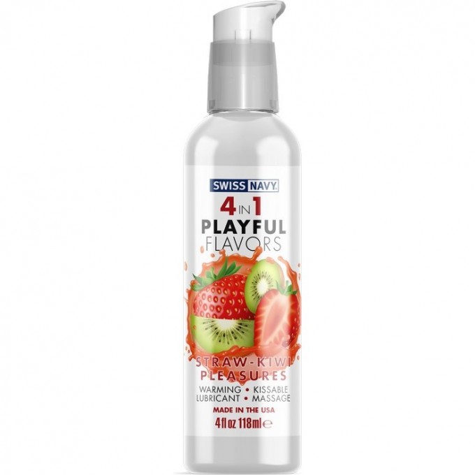 Массажный гель для тела SWISS NAVY 4 in 1 playful flavors, Straw-Kiwi Pleasures 118 мл SN4N1FSKP4